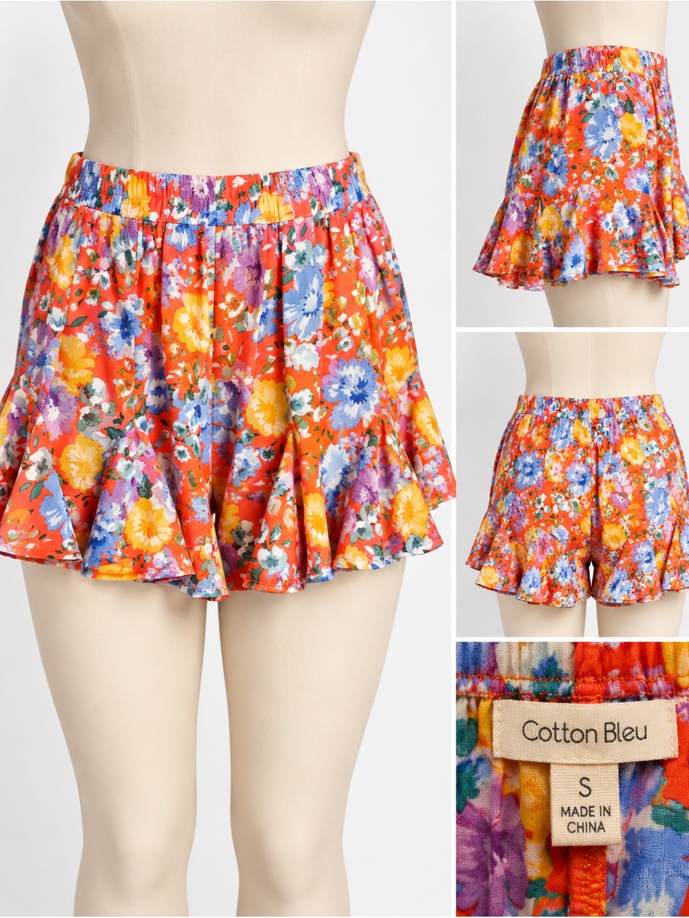 Cotton Bleu Floral Ruffle Shorts Women’s Small Orange Multicolor Flowy NWT